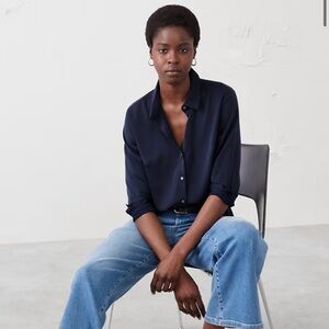 J. Crew Factory Satin Blouse in Navy, Small, NWT